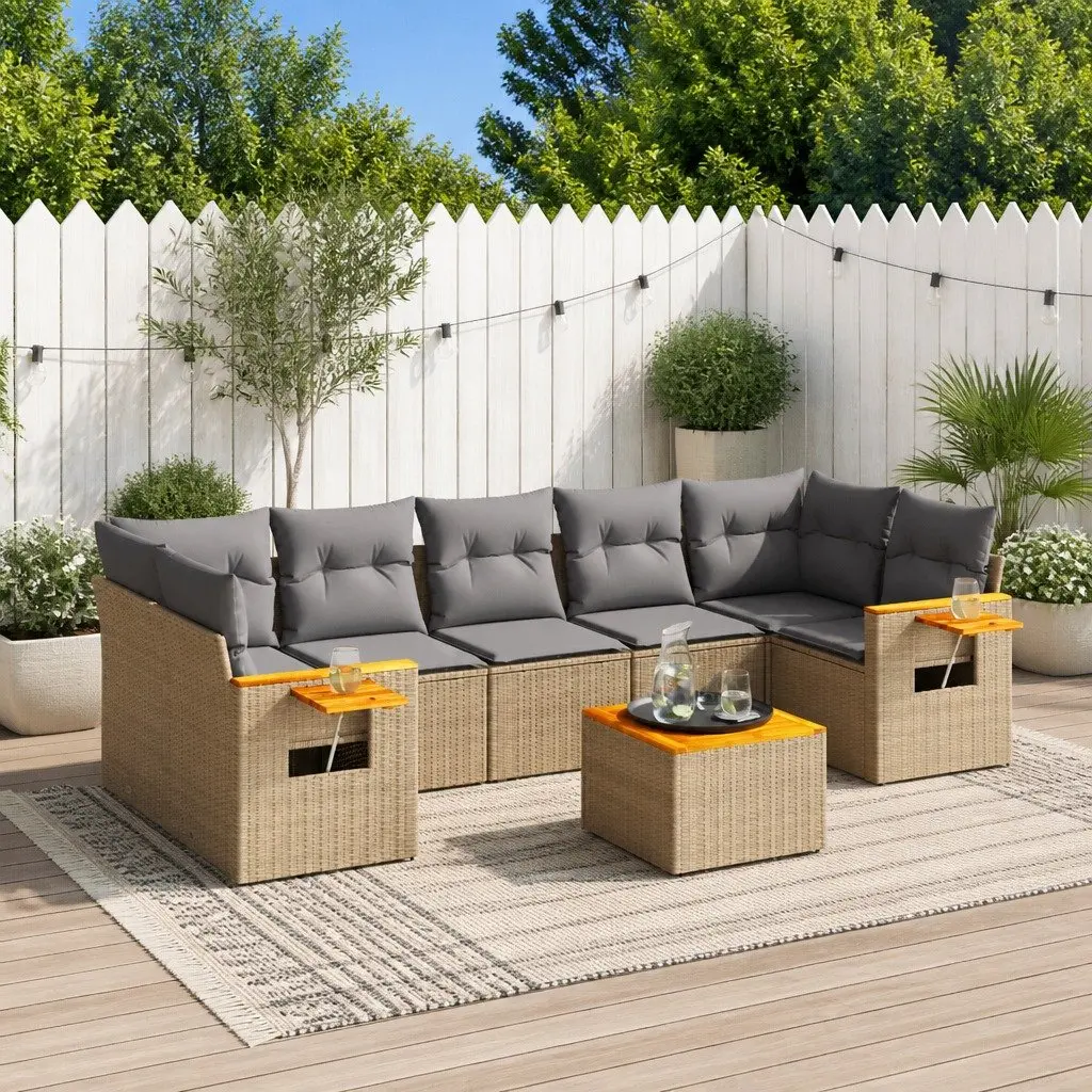 Garden Sofa Set 8 Piece Outdoor Furniture Beige Poly Rattan Patio Lounge Modular