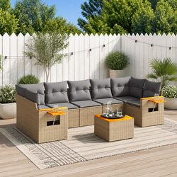 Garden Sofa Set 8 Piece Outdoor Furniture Beige Poly Rattan Patio Lounge Modular