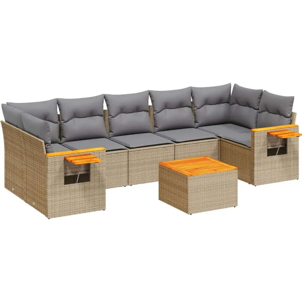 Garden Sofa Set 8 Piece Outdoor Furniture Beige Poly Rattan Patio Lounge Modular