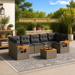 Outdoor Garden Sofa Set 8 Piece Grey Poly Rattan Patio Furniture Modular Lounge