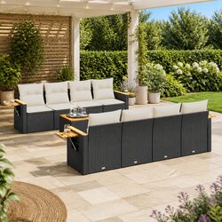 Garden Sofa Set 9 Piece Outdoor Furniture with Cushions Black Poly Rattan Patio