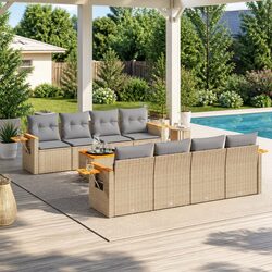 Garden Sofa Set 9 Piece Outdoor Furniture Patio Beige Poly Rattan with Cushions