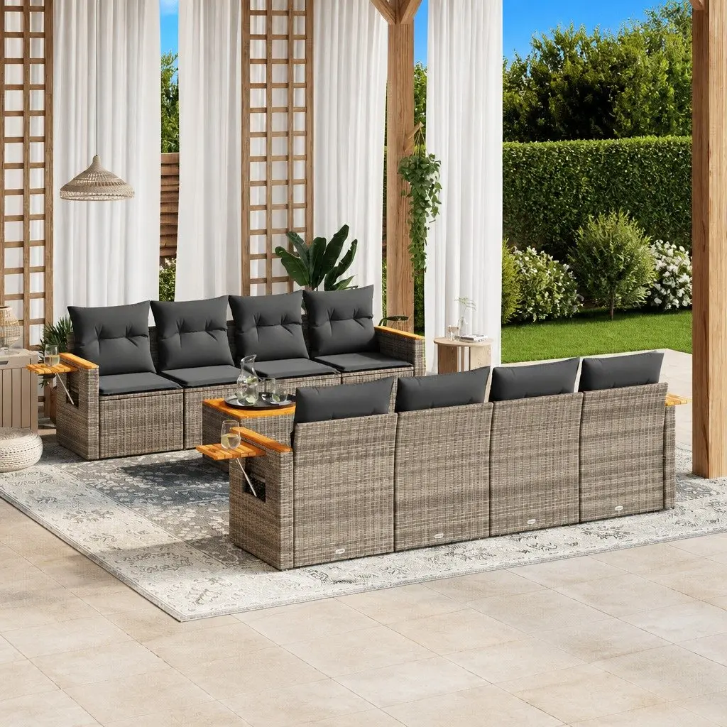 Garden Sofa Set 9 Piece Outdoor Furniture with Cushions Grey Poly Rattan Patio