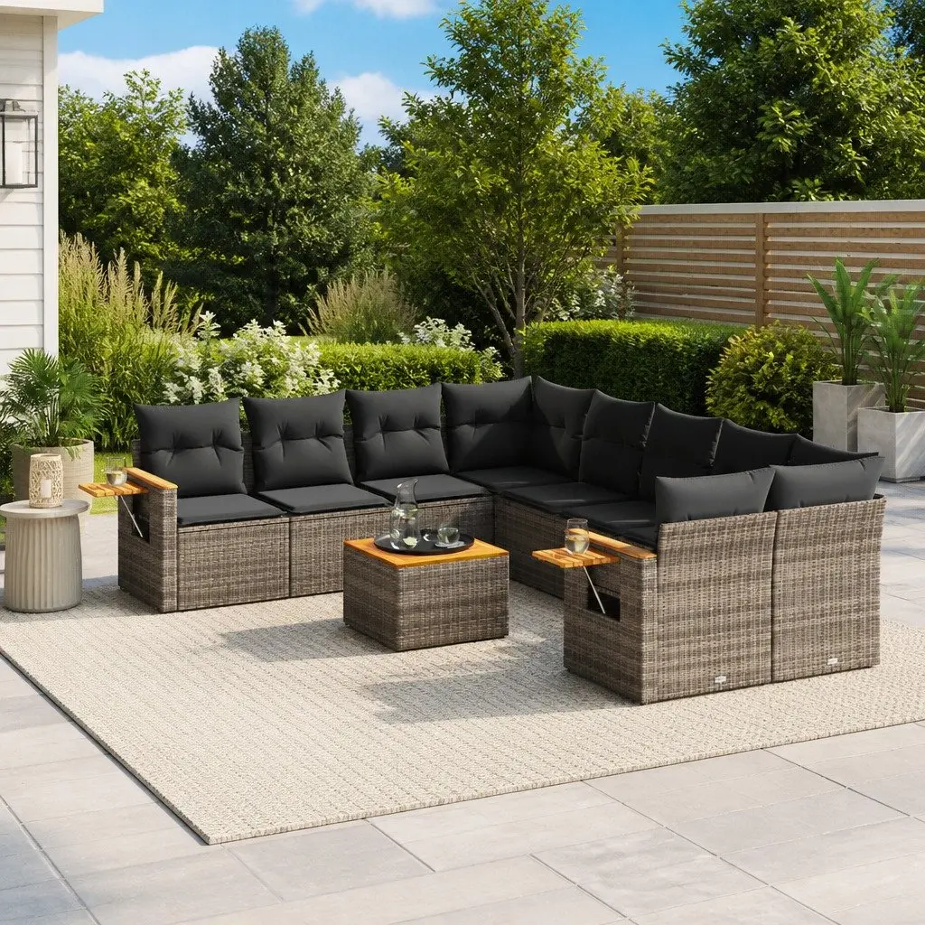 Garden Sofa Set 9 Piece Outdoor Furniture Patio Lounge Grey Poly Rattan Modular
