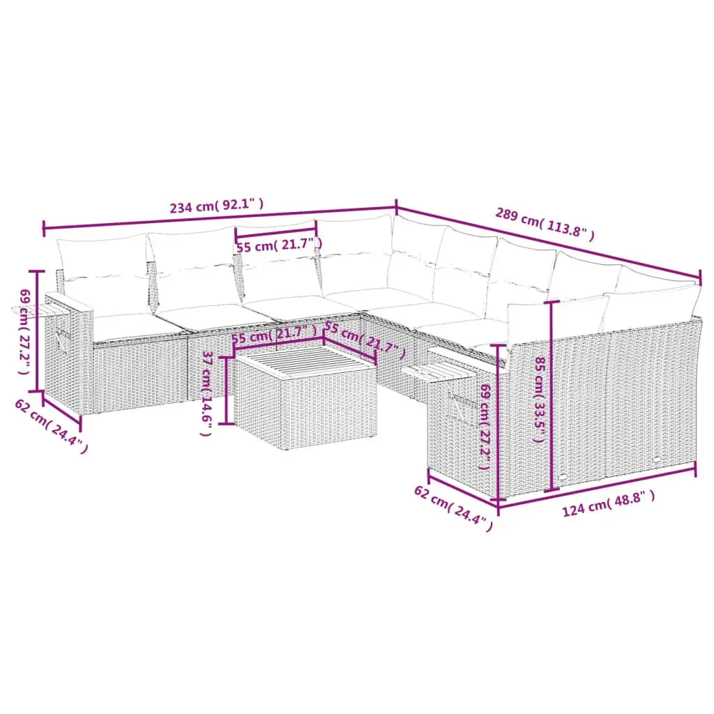 Garden Sofa Set 9 Piece Outdoor Furniture Patio Lounge Grey Poly Rattan Modular