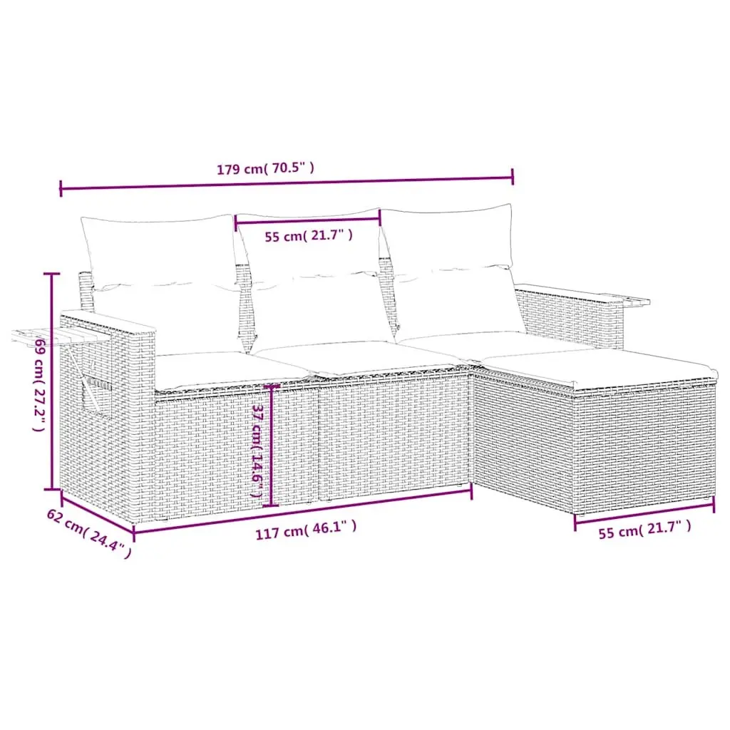 Garden Sofa Set 4 Piece Outdoor Furniture Patio Seating Black Poly Rattan