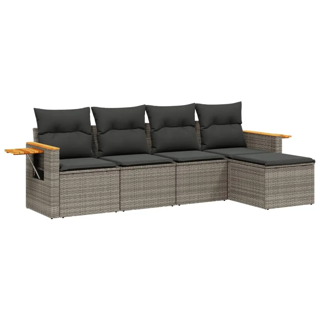 Garden Sofa Set 5 Piece Outdoor Patio Furniture Grey Poly Rattan with Cushions