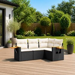 4 Piece Garden Sofa Set with Cushions Black Poly Rattan Outdoor Furniture Patio