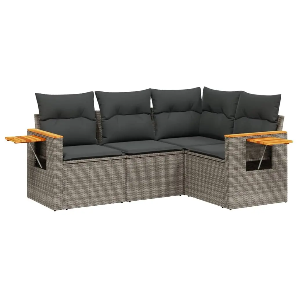Garden Sofa Set 4 Piece Outdoor Furniture with Cushions Grey Poly Rattan Patio