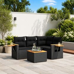 Garden Sofa Set 5 Piece Outdoor Furniture Patio Black Poly Rattan Modular