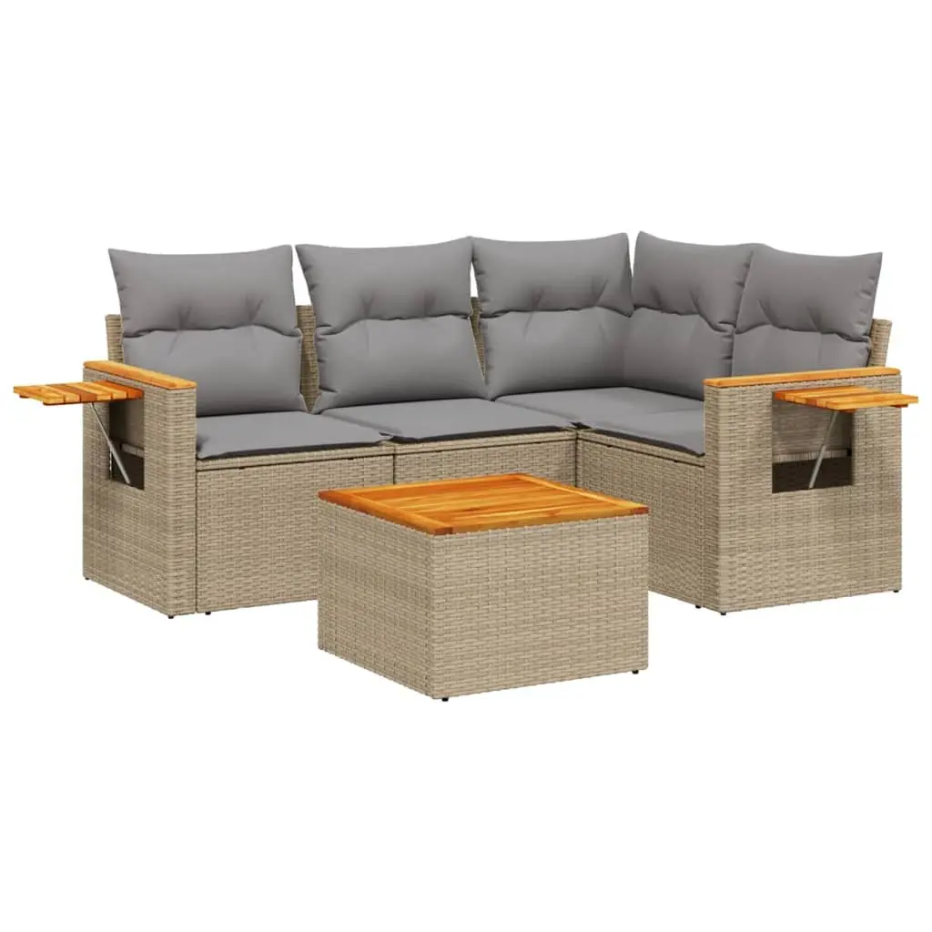 Garden Sofa Set 5 Piece Outdoor Furniture Beige Poly Rattan Patio Conversation