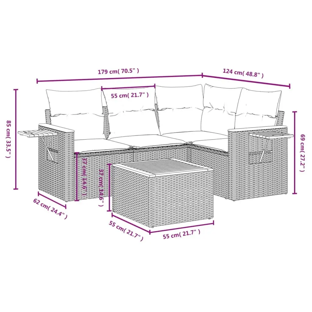 Garden Sofa Set 5 Piece Outdoor Furniture Beige Poly Rattan Patio Conversation