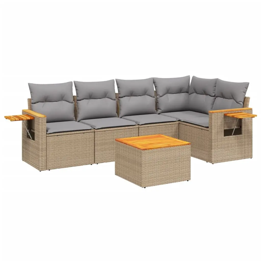 Outdoor Garden Sofa Set 6 Piece Patio Furniture with Cushions Beige Rattan