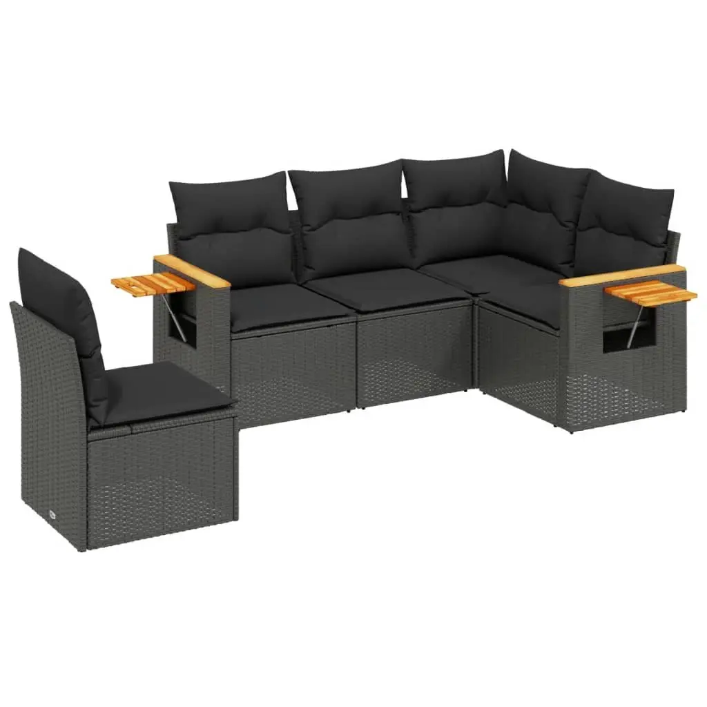 Garden Sofa Set 5 Piece Outdoor Furniture Patio Lounge Black Poly Rattan Modular