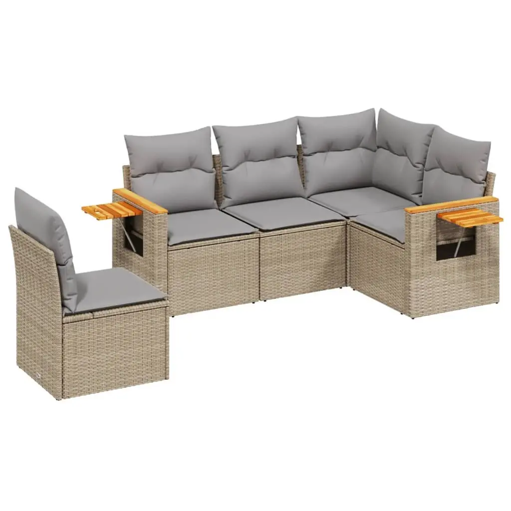 Garden Sofa Set 5 Piece Outdoor Furniture Beige Poly Rattan Patio Seating with