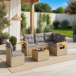 Inviting Beige Poly Rattan 6 Piece Outdoor Sofa Set