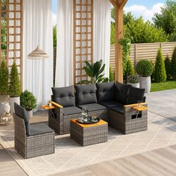 Garden Sofa Set 6 Piece Outdoor Furniture Grey Poly Rattan Cushions Patio