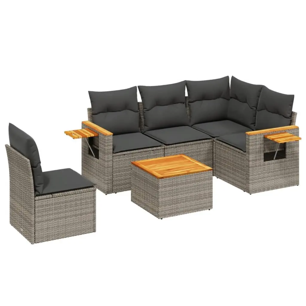 Garden Sofa Set 6 Piece Outdoor Furniture Grey Poly Rattan Cushions Patio