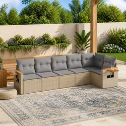 Garden Sofa Set 6 Piece Outdoor Furniture Beige Poly Rattan Patio Sectional