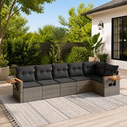 Garden Sofa Set 6 Piece Outdoor Furniture Grey Poly Rattan Modular Patio Lounge