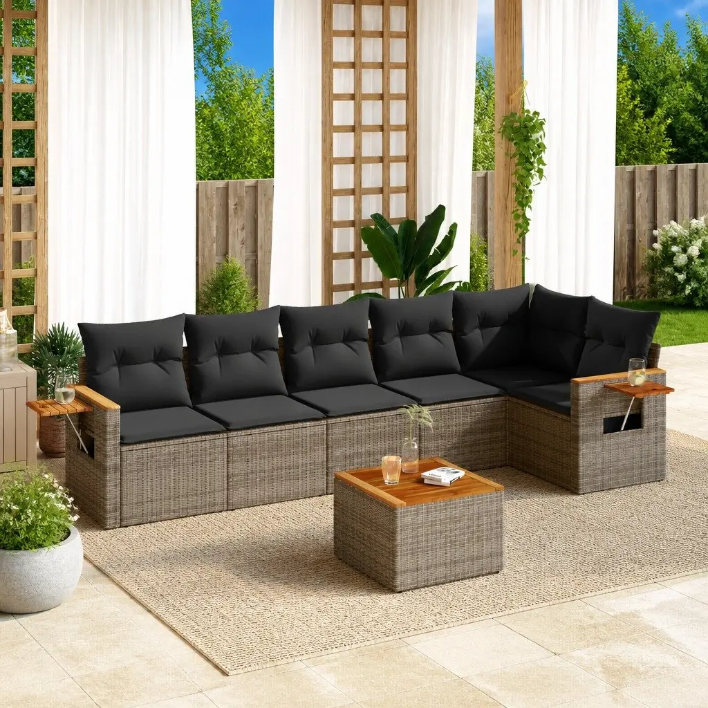 7 Piece Garden Sofa Set Outdoor Furniture with Cushions Grey Poly Rattan Patio