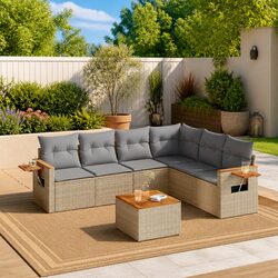 Friendly 7 Piece Garden Sofa Set in Beige with Cushions