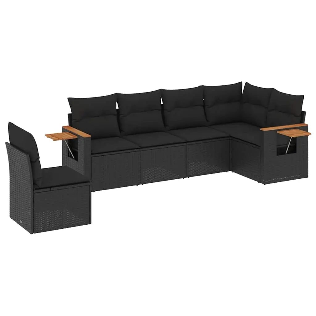 Garden Sofa Set 6 Piece Outdoor Patio Furniture Black Poly Rattan Modular