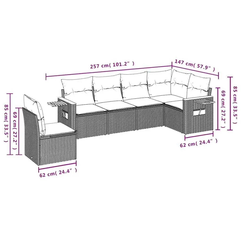 Garden Sofa Set 6 Piece Outdoor Patio Furniture Black Poly Rattan Modular