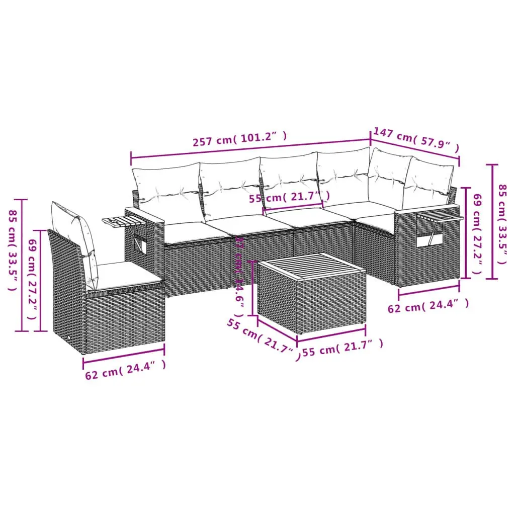 7 Piece Garden Sofa Set with Cushions Grey Outdoor Patio Furniture Modular