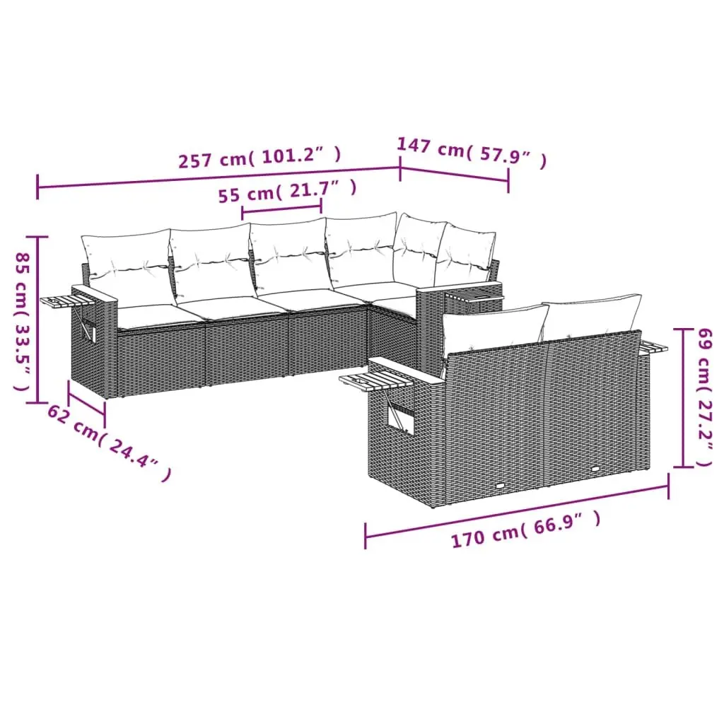 Outdoor Garden Sofa Set 7 Piece Poly Rattan Modular Patio Furniture with