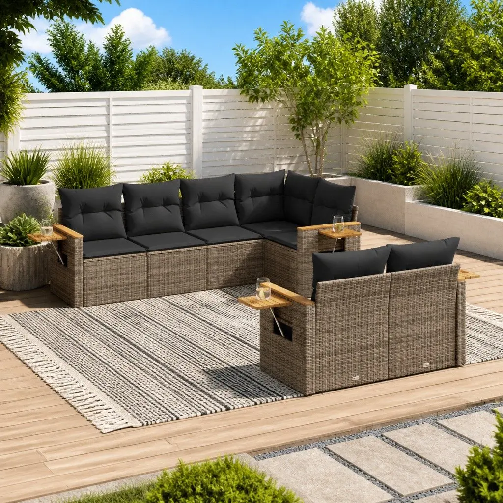 Garden Sofa Set 7 Piece Outdoor Furniture Grey Poly Rattan Modular Patio Lounge