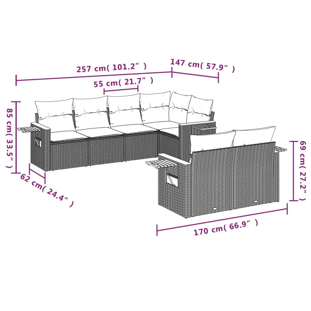 Garden Sofa Set 7 Piece Outdoor Furniture Grey Poly Rattan Modular Patio Lounge