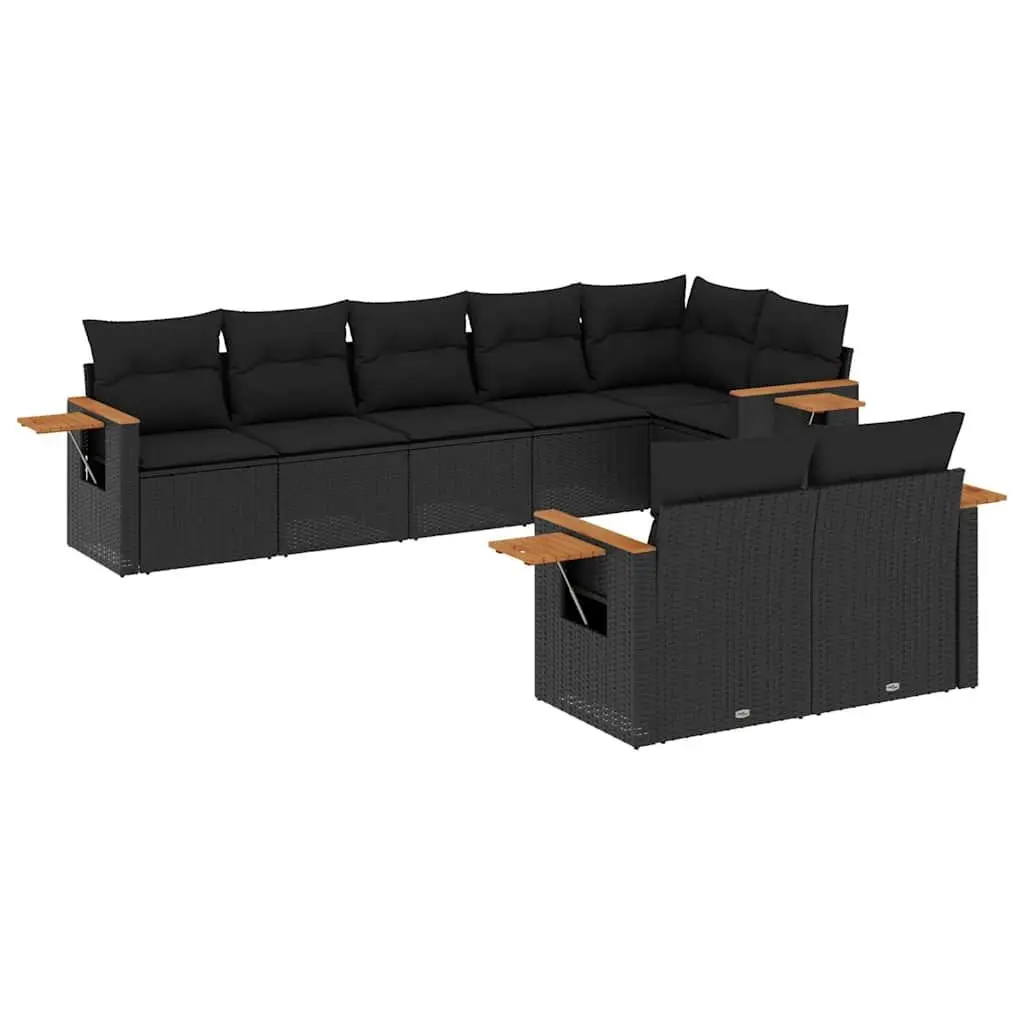 8 Piece Modular Outdoor Furniture Garden Sofa Set Black Poly Rattan Patio