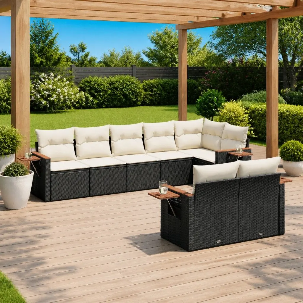 Garden Sofa Set 8 Piece Outdoor Furniture Patio Black Poly Rattan Modular