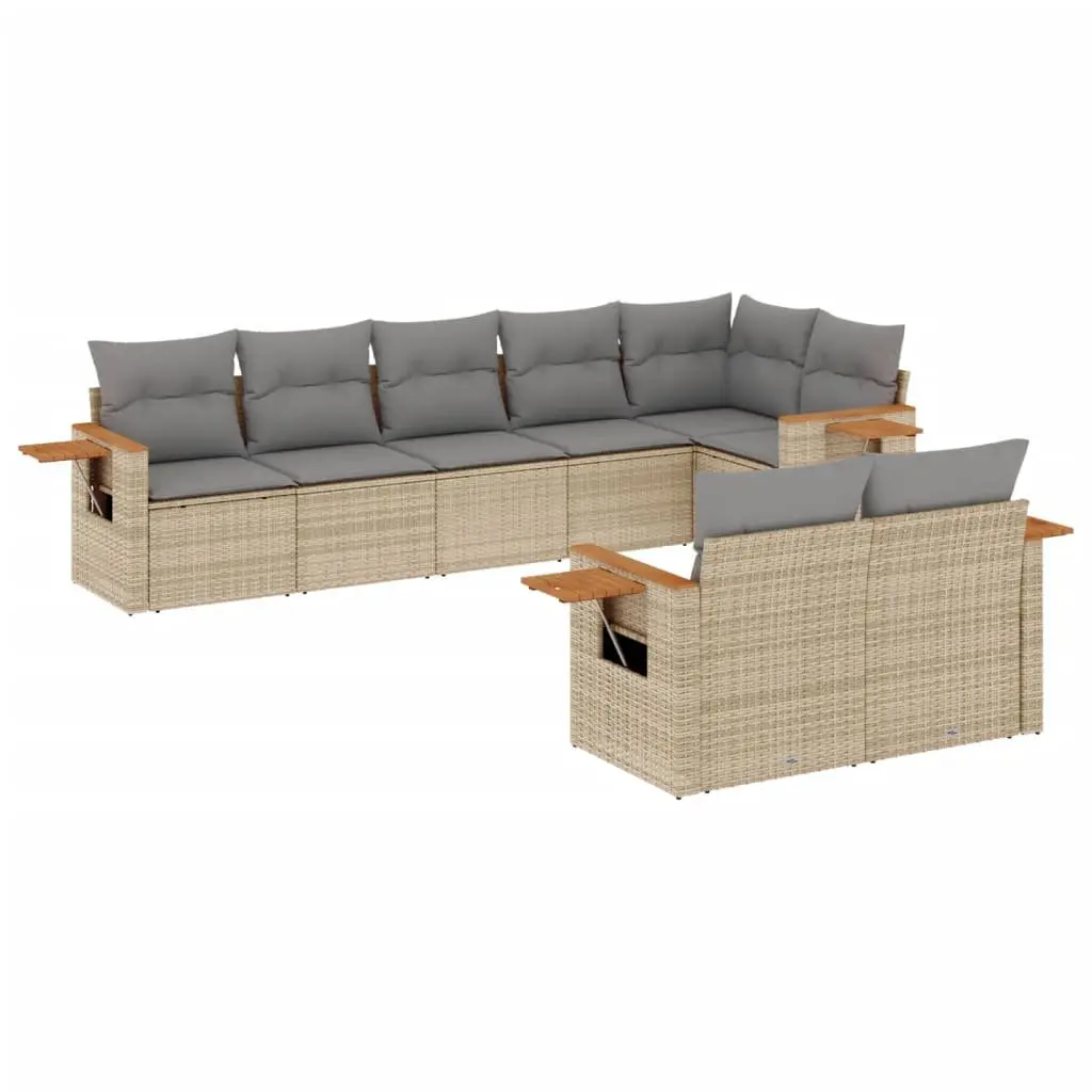Garden Sofa Set 8 Piece Outdoor Furniture Beige Poly Rattan Modular Patio Lounge