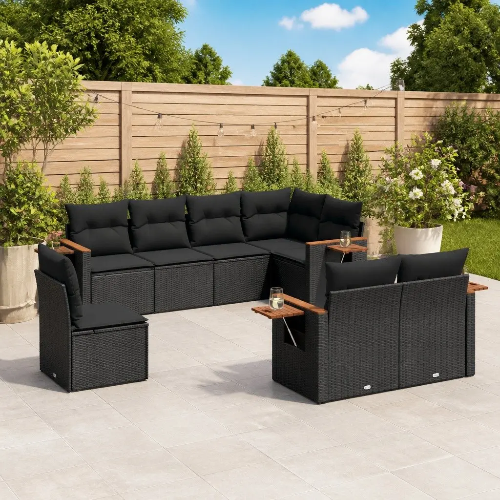 Garden Sofa Set 8 Piece Outdoor Furniture Patio Seating Black Poly Rattan