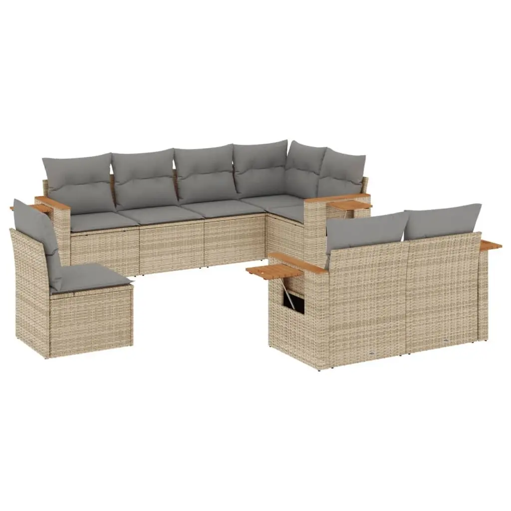 Garden Sofa Set 8 Piece Outdoor Furniture Beige Poly Rattan Cushions Patio