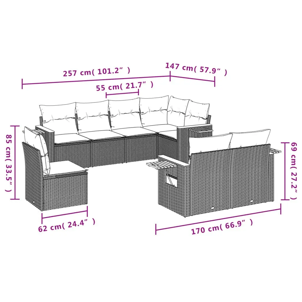 Garden Sofa Set 8 Piece Outdoor Furniture Beige Poly Rattan Cushions Patio