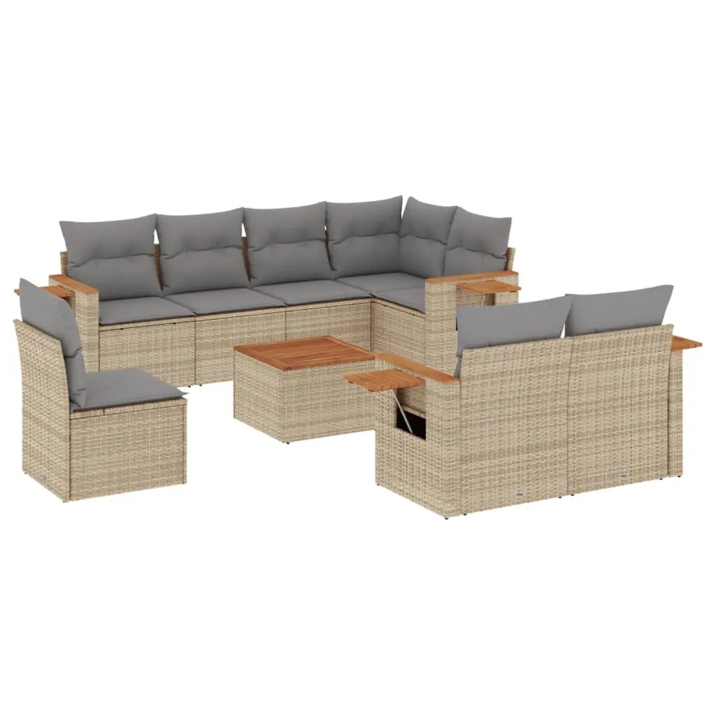 Garden Sofa Set 9 Piece Outdoor Furniture Patio Conversation Beige with Cushions