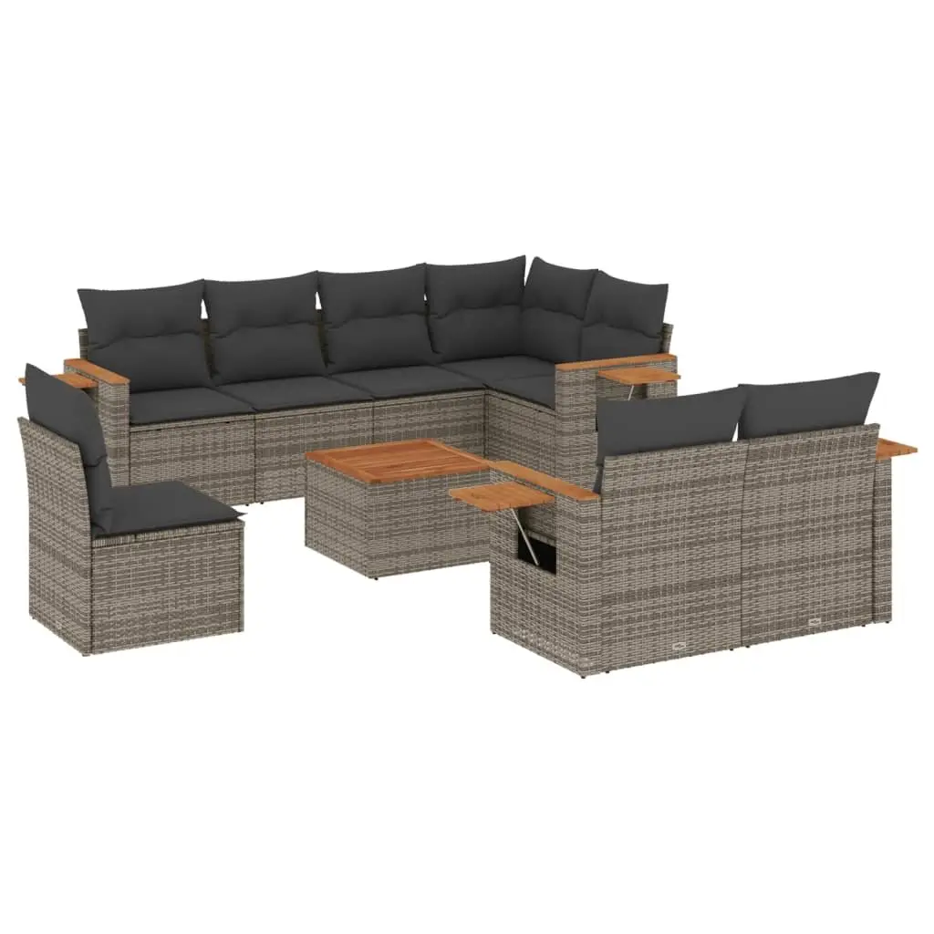 Garden Sofa Set 9 Piece Outdoor Furniture Grey Poly Rattan Patio Sectional