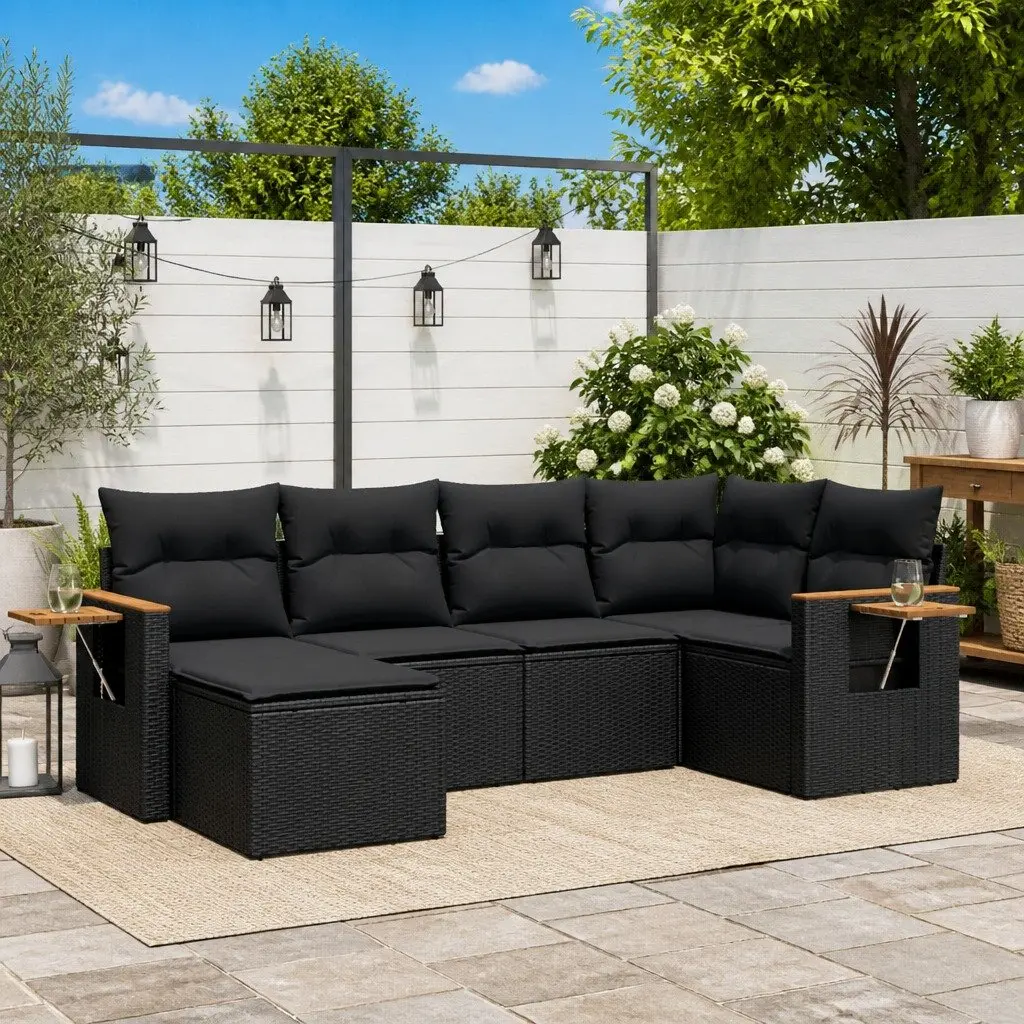 Garden Sofa Set 6 Piece Outdoor Furniture Patio Sectional with Cushions Black