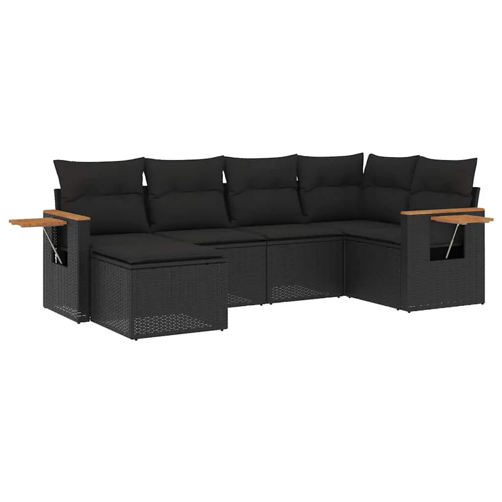 Garden Sofa Set 6 Piece Outdoor Furniture Patio Sectional with Cushions Black