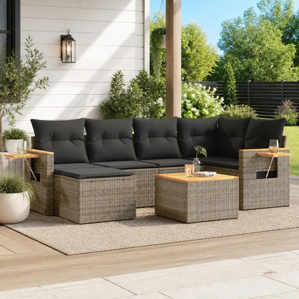 7 Piece Garden Sofa Set Grey Poly Rattan Outdoor Patio Furniture