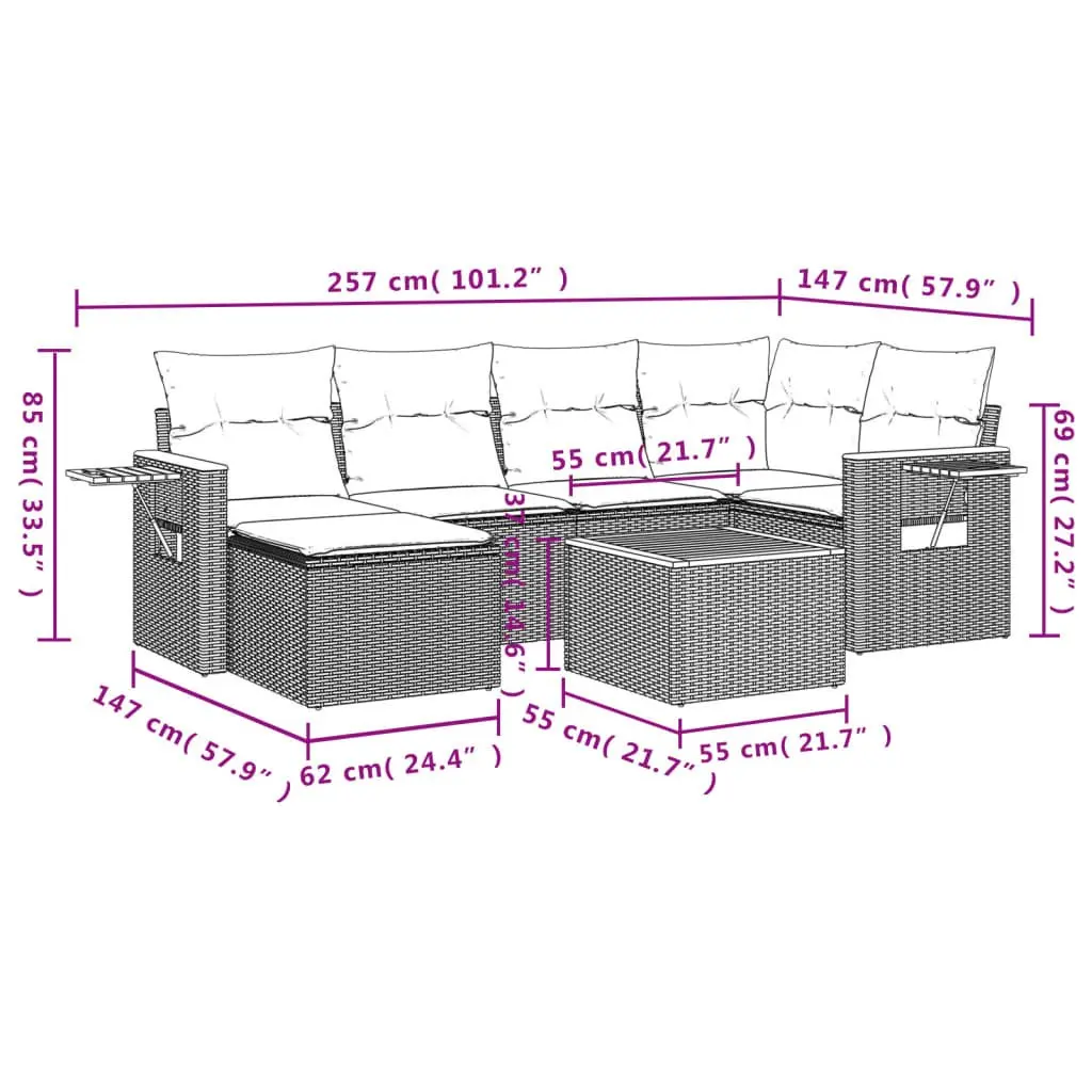 7 Piece Garden Sofa Set Grey Poly Rattan Outdoor Patio Furniture