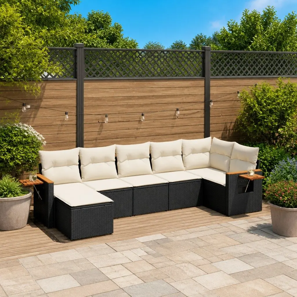 7 Piece Garden Sofa Set Black Poly Rattan Modular Outdoor Furniture