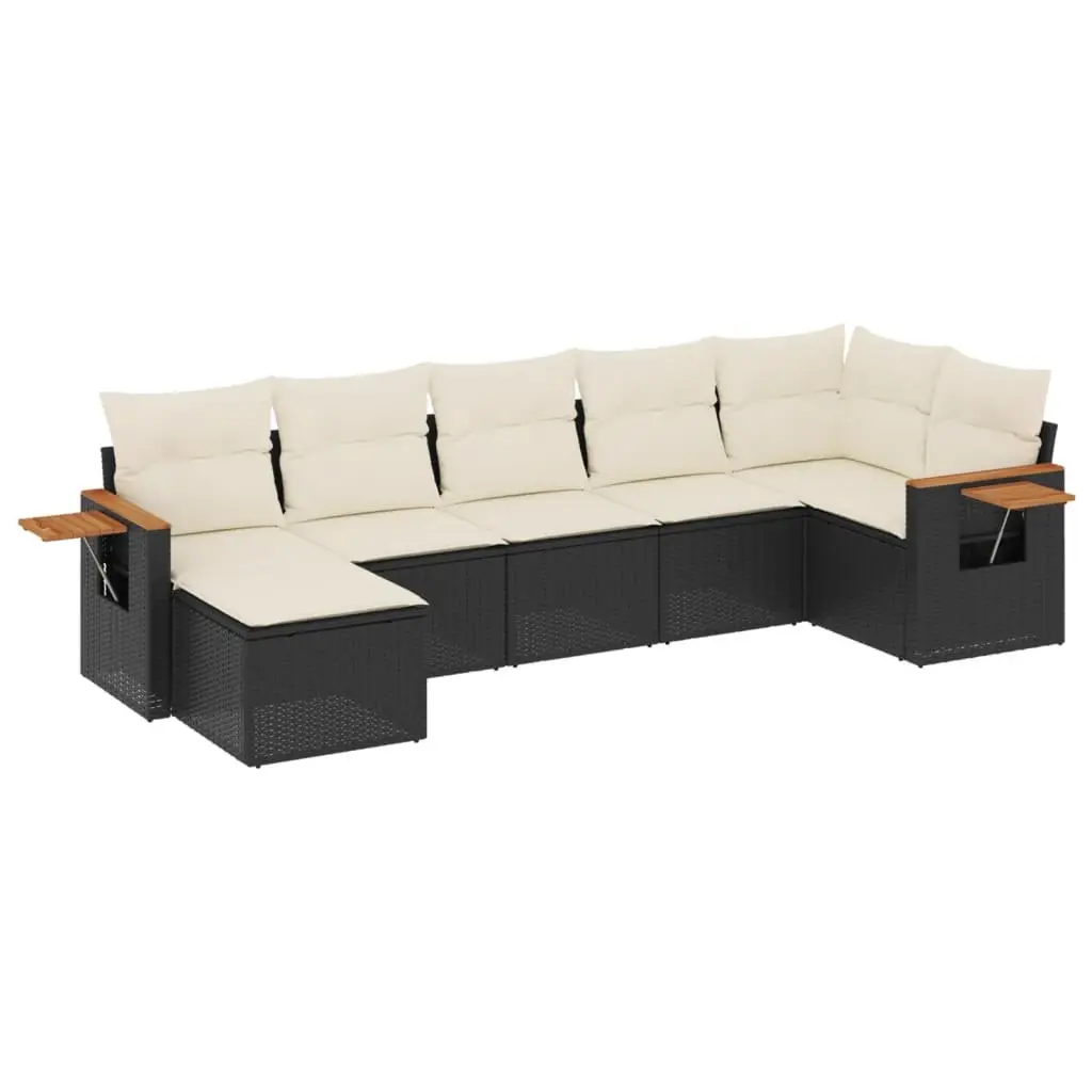 7 Piece Garden Sofa Set Black Poly Rattan Modular Outdoor Furniture