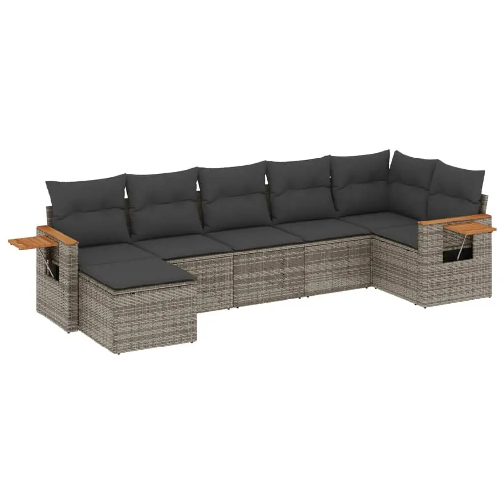 7 Piece Garden Sofa Set Grey Poly Rattan Outdoor Furniture Patio Lounge Cushions