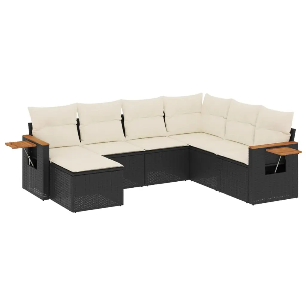 7 Piece Modular Garden Sofa Set with Cushions Black Outdoor Patio Furniture