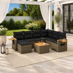 Garden Sofa Set 8 Piece Outdoor Furniture Patio Grey Poly Rattan Modular with