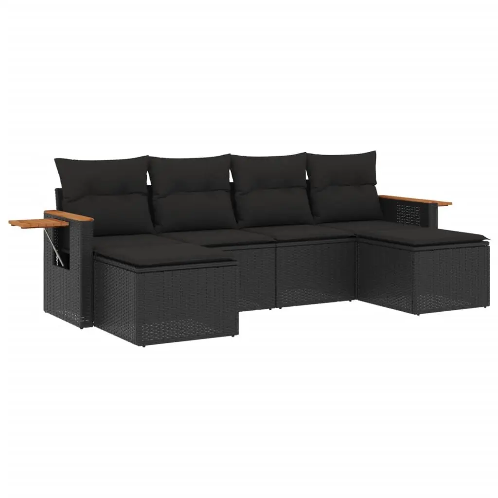 Modular Outdoor Garden Sofa Set Black PE Rattan 6 Piece with Foldable Side Table